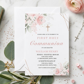 Pink First Holy Communion Invitation 