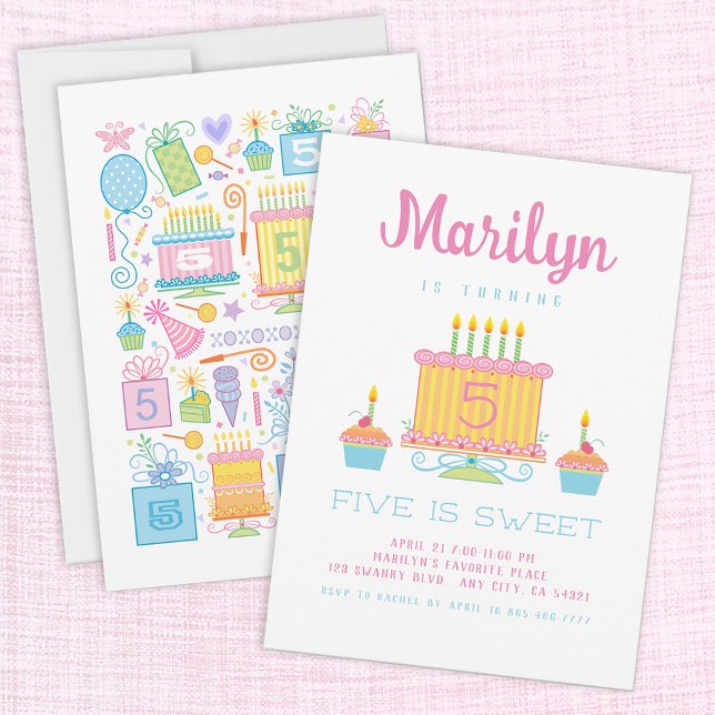 Pink Five est douce 5e anniversaire Invitation (Créateur téléchargé)