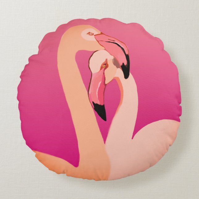 Pink, Flamant rose Love Coussin rond (Devant)