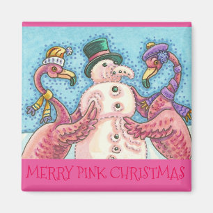Pink Flamant rose Snowman CHRISTMAS MAGNET