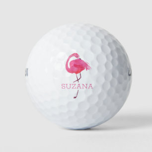 Pink flamingo 2 balles de golf monogramme