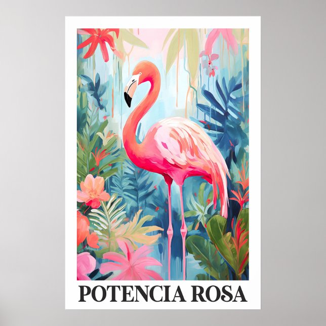 Pink Flamingo Art Poster Tropical Jungle Floral (Devant)