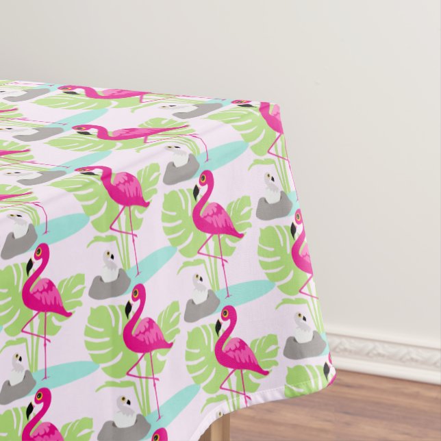 Pink flamingo bébé oiseau tropical feuille nappe (In Situ)