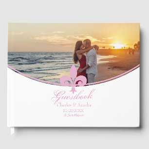 Pink Fleur de Lis Photo Jour de Mariage Livre d'or