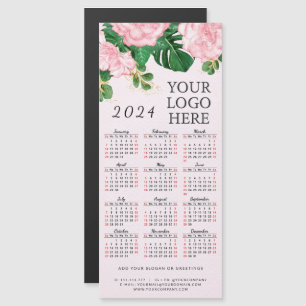 Pink Floral 2024 Calendrier magnétique Logo d'entr