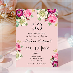 Pink Floral 60e anniversaire Invitation