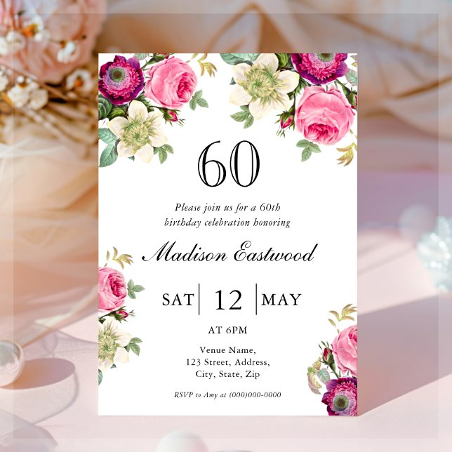 Pink Floral 60e anniversaire Invitation (Créateur téléchargé)