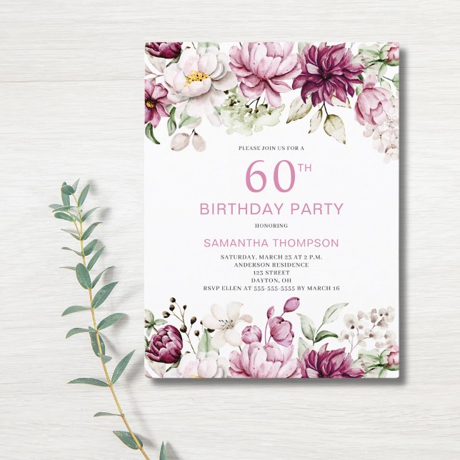 Pink Floral 60e anniversaire Invitation (Créateur téléchargé)