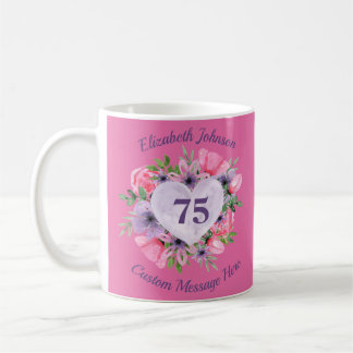 Pink Floral 75e Anniversaire Mug pour femmes