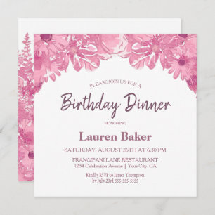 Pink Floral Anniversaire Dîner Fête Invitation