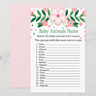 Pink Floral Baby Animaux Nom Jeu