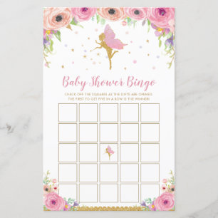 Pink Floral Baby shower Fairy Jeu de Bingo