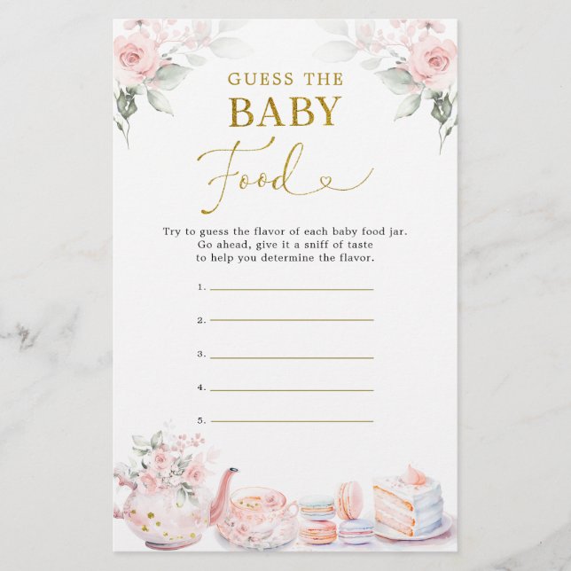 Pink Floral Baby shower Party Guess Baby Food (Devant)