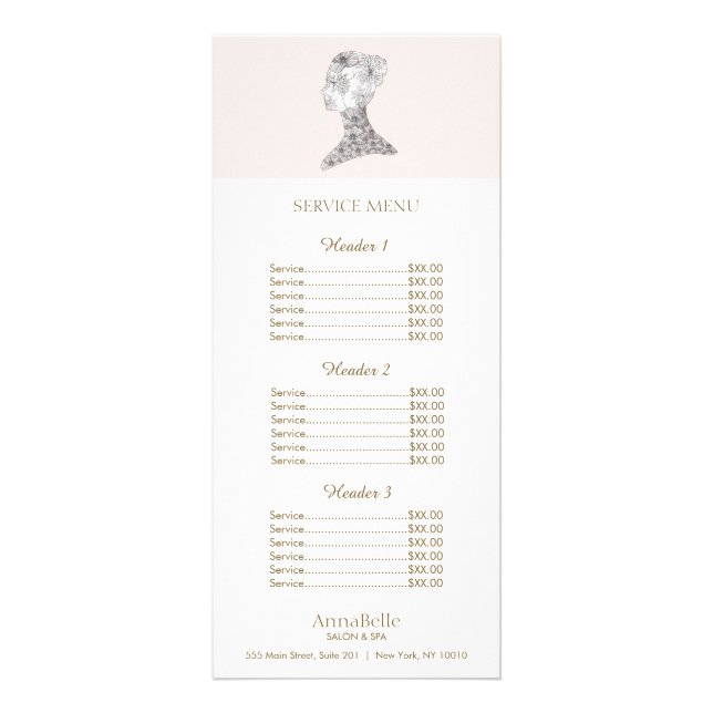 Pink Floral Beauty Girl Salon Prix Menu (Devant)