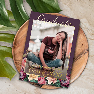Pink Floral Boho Gold Foil Faire-part de graduatio