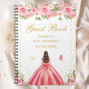 Pink Floral Brunette Hair Princess Livre d'or