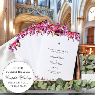 Pink Floral catholique Mariage programme de cérémo