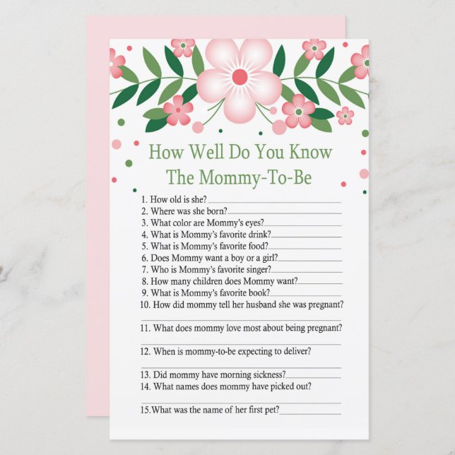 Pink Floral Comme vous connaissez bien le jeu baby (Devant / Derrière)