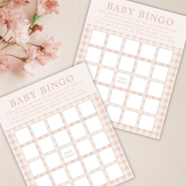 Pink Floral En vichy Baby Bingo Cartes de jeu (Créateur téléchargé)