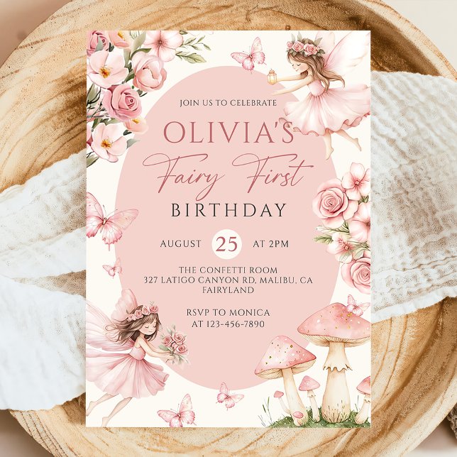Pink Floral Fairy First Birthday Invitation (Créateur téléchargé)