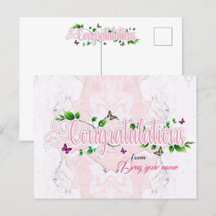 Pink Floral Félicitations texte Carte postale