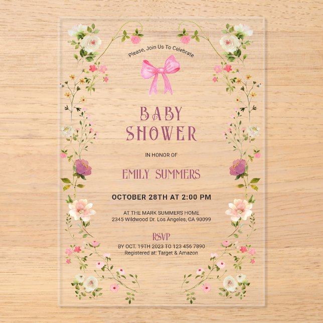 Pink Floral Frame Baby Shower Invitation (Recto)
