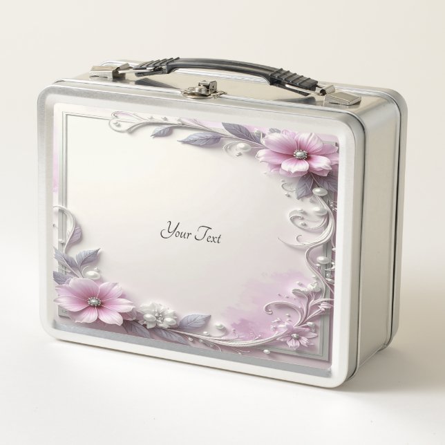 Pink Floral Frame Lunch box (Devant)