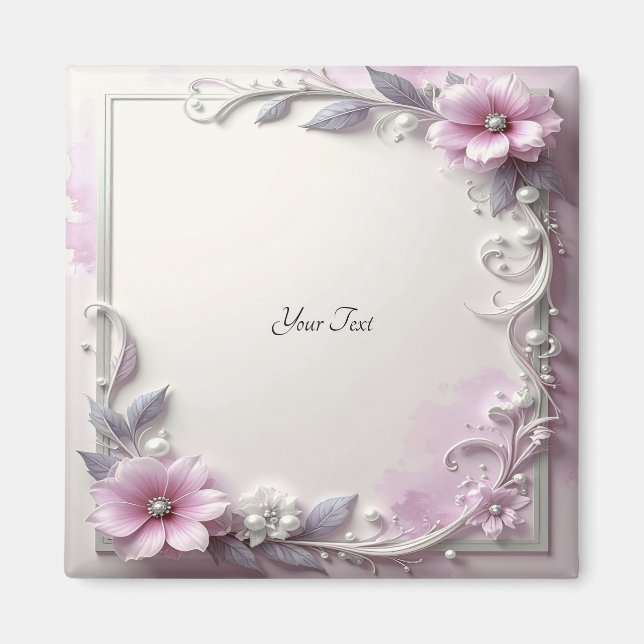 Pink Floral Frame Magnet (Devant)