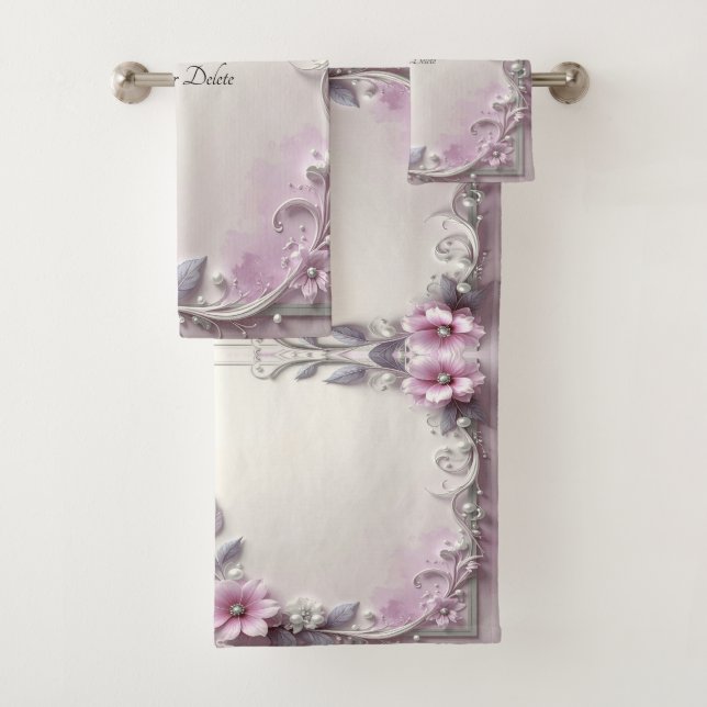Pink Floral Frame Towel Set (En situation)