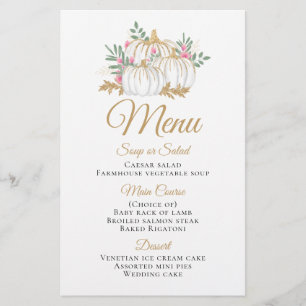 Pink Floral Gold Citrouille Menu Mariage de automn