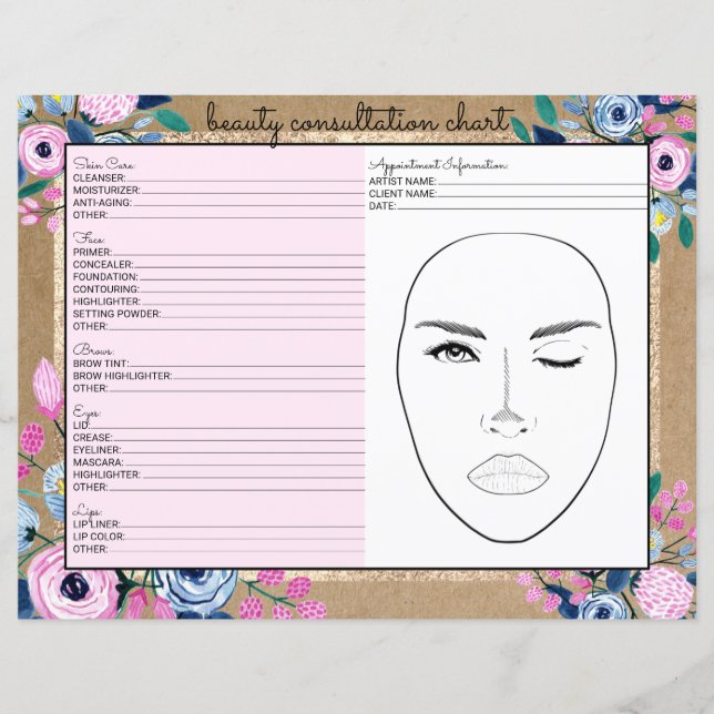 Pink Floral Gold Kraft Papier de beauté Consultati (Devant)