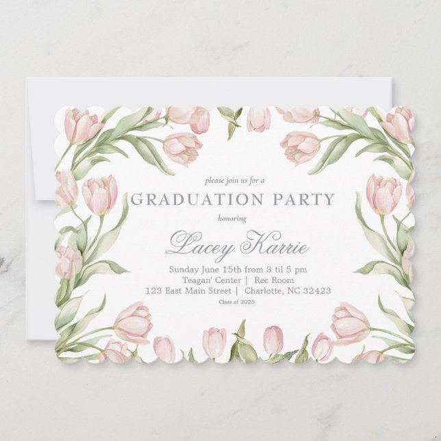 Pink Floral Graduation Party Invitation (Devant)