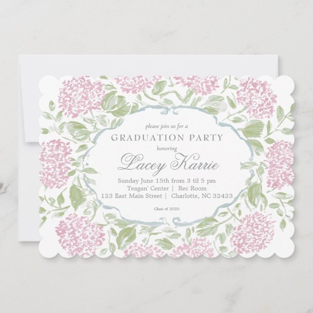 Pink Floral Graduation Party Invitation (Devant)
