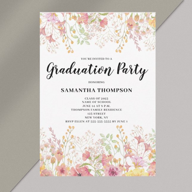 Pink Floral Graduation Party Invitation (Créateur téléchargé)