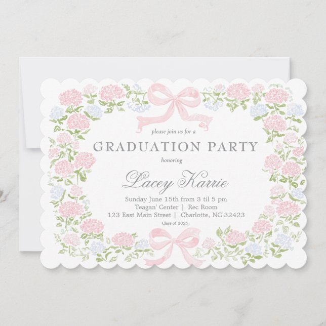 Pink Floral Graduation Party Invitation (Devant)