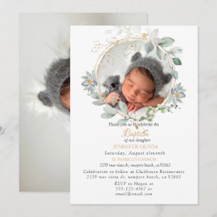 Pink Floral Greenerm Baptism Girl Invitation