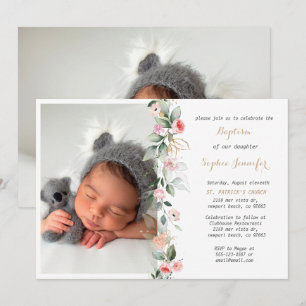 Pink Floral Greenerm Baptism Girl Invitation