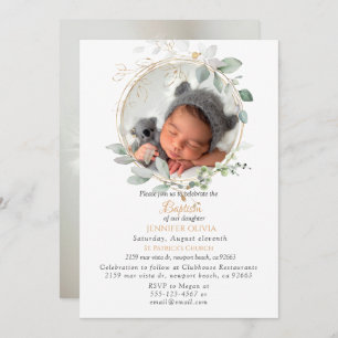 Pink Floral Greenerm Baptism Girl Invitation
