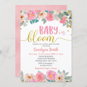 Pink Floral Greenery Baby in Bloom Invitation
