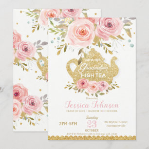 Pink Floral High Tea Graduation Party Invitation