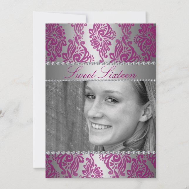 Pink Floral Imprimer Photo Sweet 16 invitation d'a (Devant)