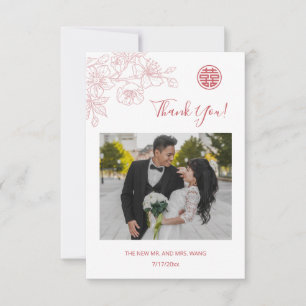 Pink Floral Line Art Mariage photo Merci