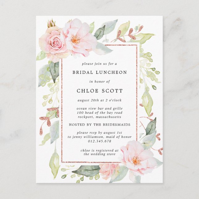 Pink Floral Luncheon invitation carte postale (Devant)