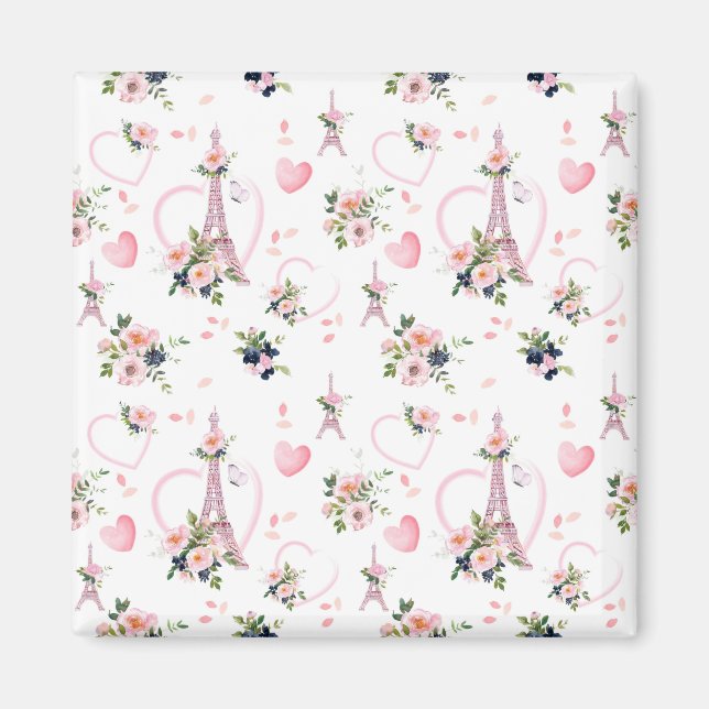 Pink Floral Minimaliste Aimant Parisien (Devant)