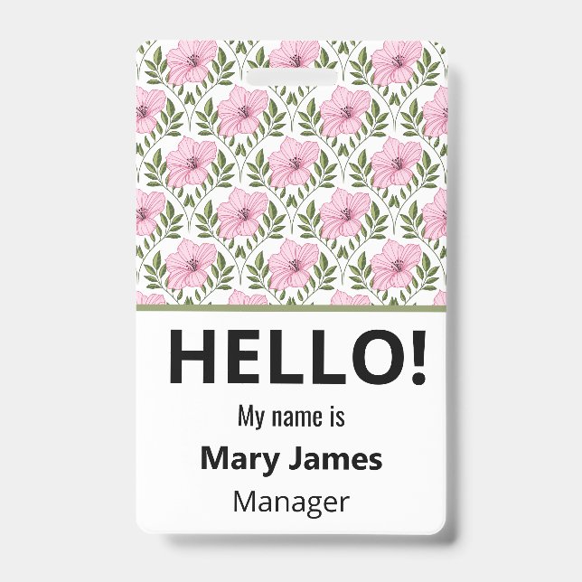 Pink floral Name Lanyard | Personalized ID Badge (Face)