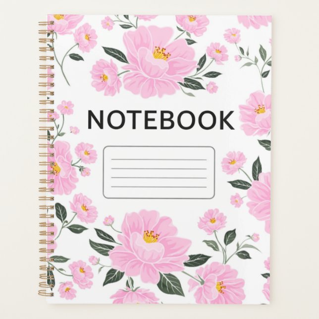Pink Floral Notebook Cover | Elegant Rose Flower J (Devant)
