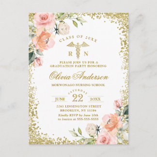 Pink Floral Nursing School Graduation Invitation