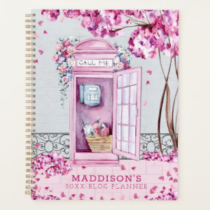 Pink Floral Phone Booth Personnalisé Blog Planner