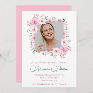 Pink Floral Photo invitations à 64e anniversaire