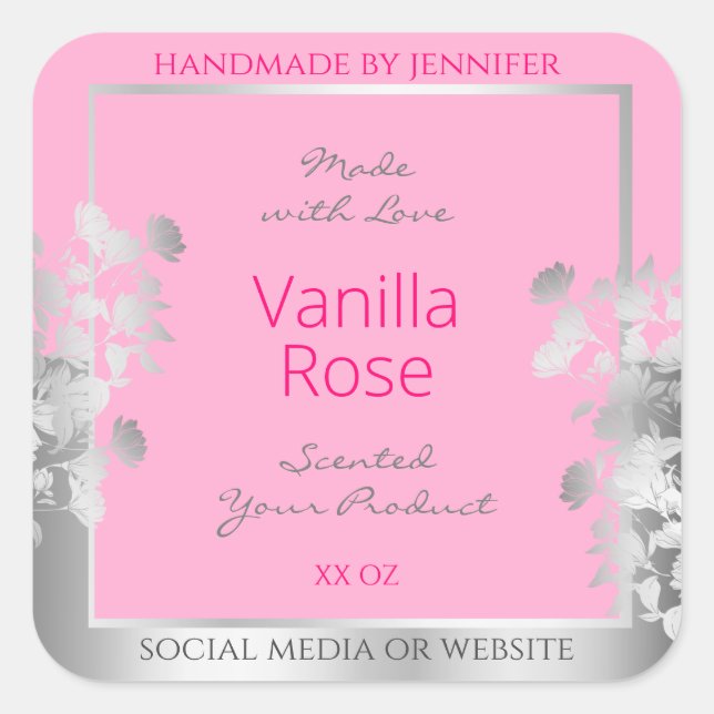 Pink Floral Produit Emballage Étiquette Argent Fra (Devant)